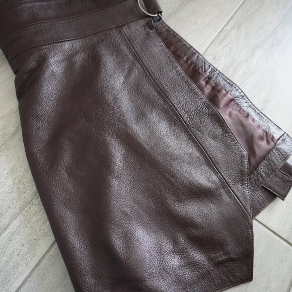 & Other Stories Brown Nappa Leather Wrap Mini Skirt with Belt - Picture 9 of 9